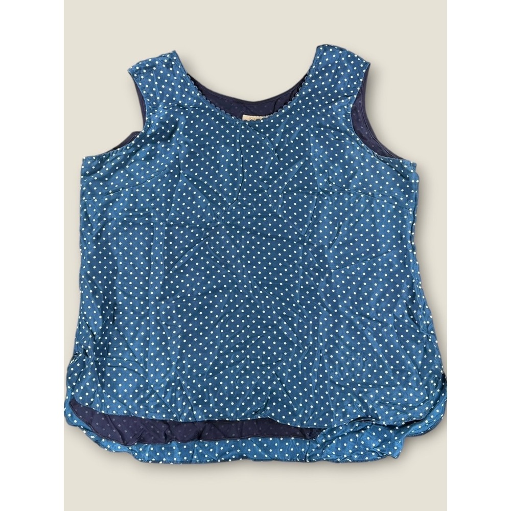 Rungolee Womens XL Navy Blue Polka Dot Scalloped Sleeveless Blouse Layered Top